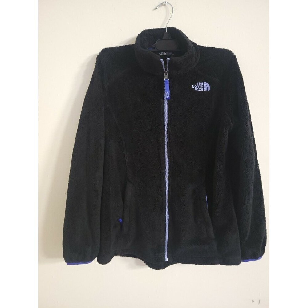 The North Face 14/16 Girls Denali Thermal Jacket Black/Blue Fuzzy Zip Fleece